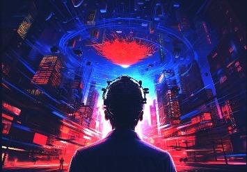 Futuristic digital innovation scene
